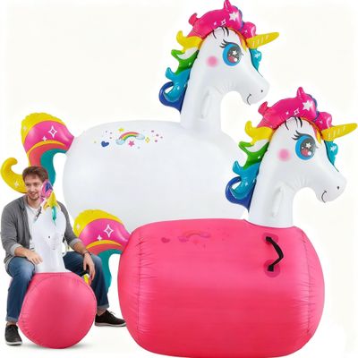 Hiboom Large Inflatable Bouncy Hopper with Slip Cover Unicorn Bouncer Ride On Indoor Outdoor Toys Inflatable Bounce Animal Hopper Unicorn Toys for Birthday Party Gifts Up to 250 Pounds