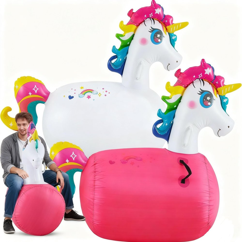 Hiboom Large Inflatable Bouncy Hopper with Slip Cover Unicorn Bouncer Ride On Indoor Outdoor Toys Inflatable Bounce Animal Hopper Unicorn Toys for Birthday Party Gifts Up to 250 Pounds