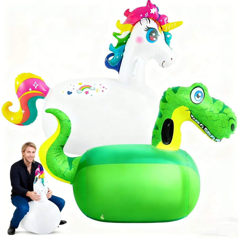 Hiboom 2 Pcs Giant Inflatable Hopping Toys 51 Inch Bouncer Animal Toys Ride on Toy Hopping Toy Hopper for Birthday Party Gifts Supports up to 250 Pounds (Dinosaur,Unicorn)