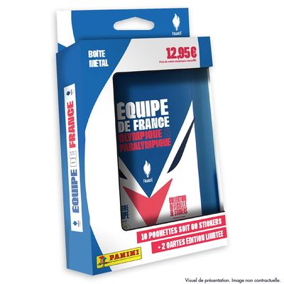 Panini 004885TINPF France Olympic & Paralympic Team Metal Pocket Box Containing 10 Pockets + 2 Cards Limited Edition