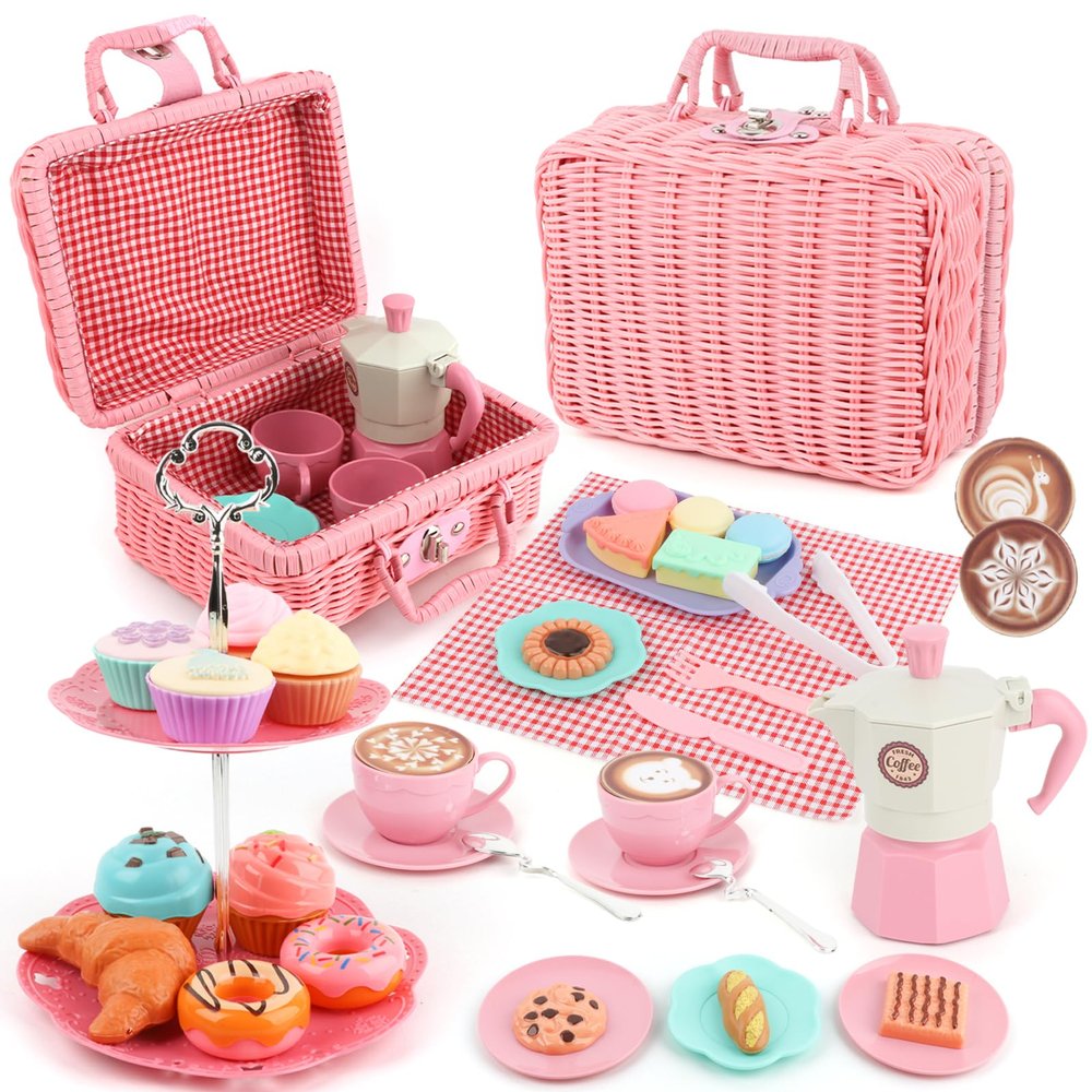Viwulute Afternoon Tea Toys Set Pretend Play Food Toys for Toddler Girls, Party Tea Playset Toy Gifts for 3 4 5 6 Year Old Girl Boy Kids Toddlers