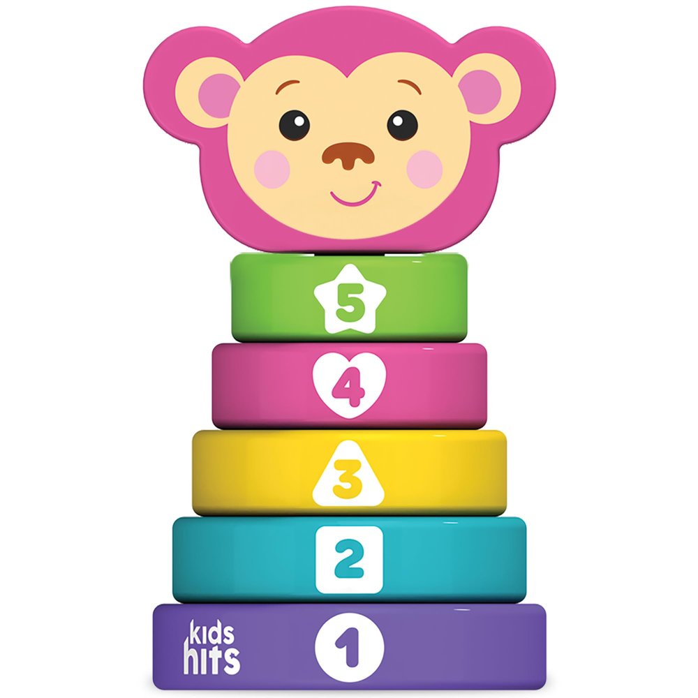 Kids Hits Stack and Play Monkey Wooden Stacking Ring Toy with Numbers, Shapes & Colors Montessori Learning Toy for Toddlers Ages 1+