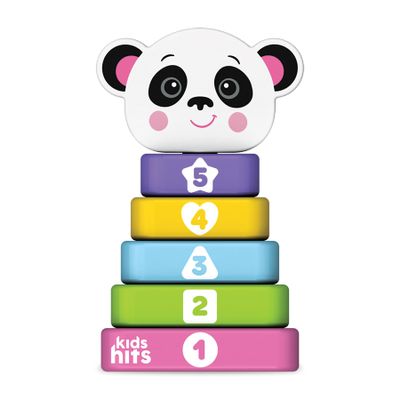 Kids Hits Stack and Play Panda Wooden Stacking Square Toy with Numbers, Shapes & Colors Montessori Educational Toy for Toddlers Ages 1+