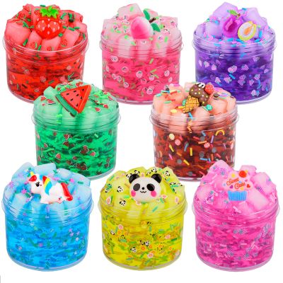 8 Pack Jelly Cube Crunchy Slime Kit, with Soft Stretchy Non-Sticky Clear Crunchy Slime Toy, Stress Relief Toy for Girls and Boys, Best Birthday Gift, Kids Party Favors and School Education