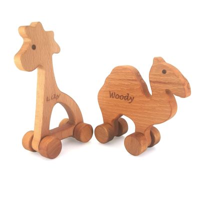 Personalized Push Wooden Toy Giraffe and Camel as Birthday Gift for Toodlers, Christmas Gift for Kids 2-Pcs Push Wooden Toy Animal Set, Montessori Wooden African Animal Push Toy With Wheels