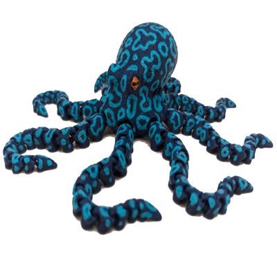 3D Menagerie 3D Printed Spotted Octopus - Articulated Multicolor Fidget Toy, Large (Navy/Teal/Silver)