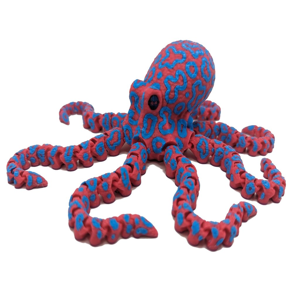 3D Printed Spotted Octopus - Articulated Multicolor Fidget Toy, Large (Pink/Blue/Purple)
