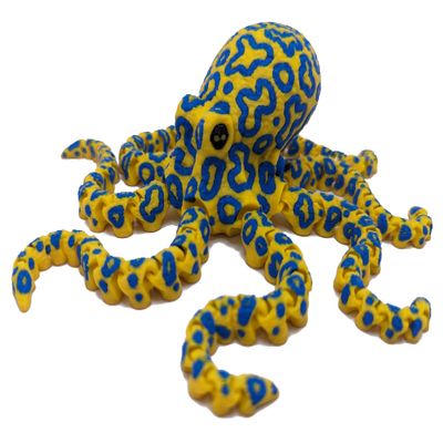3D Printed Spotted Octopus - Articulated Multicolor Fidget Toy, Large (Yellow/Blue/Gold)