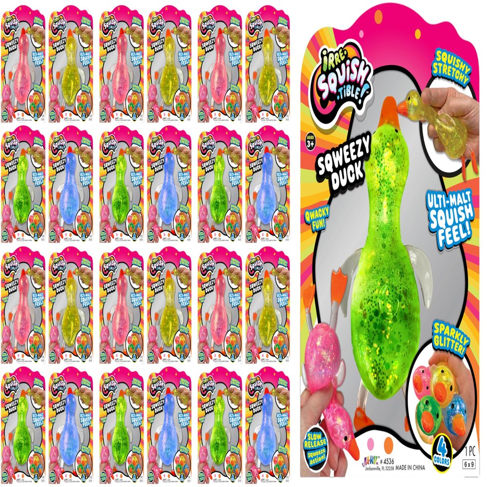 JA-RU Squishy Glitter Ducks (24 Stretchy Duck Toy) Kids Squishy Fidget Toys. Animal Stress Balls. Stress Relief Sensory Toys. Bulk Party Favors Easter Basket Stuffers. 4536-24s, Small