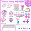 132Pcs Mermaid Party Decorations, Little Fish Birthday Party Tableware Plates Cups Napkins Tablecloth Banner Balloons Hanging Swirl etc Mermaid Birthday Party Decorations view 2