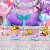 132Pcs Mermaid Party Decorations, Little Fish Birthday Party Tableware Plates Cups Napkins Tablecloth Banner Balloons Hanging Swirl etc Mermaid Birthday Party Decorations view 3