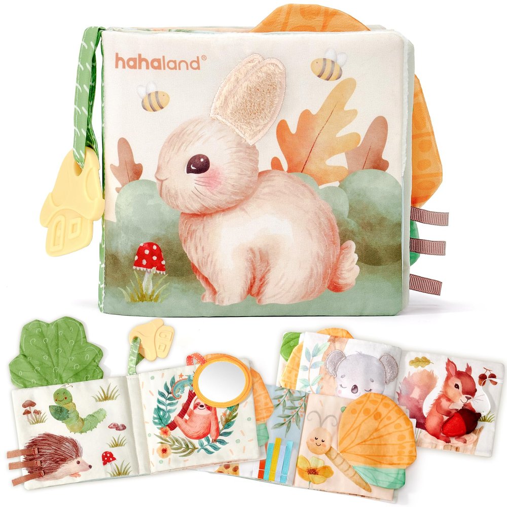 hahaland Baby Books 0-6 Months, Tummy Time Sensory Toys 6 to 12 Month Touch Feel Crinkle Book for Boys Girl 0 3 6 9 12 Month Travel Toys Birthday Gifts Easter Basket Stuffers
