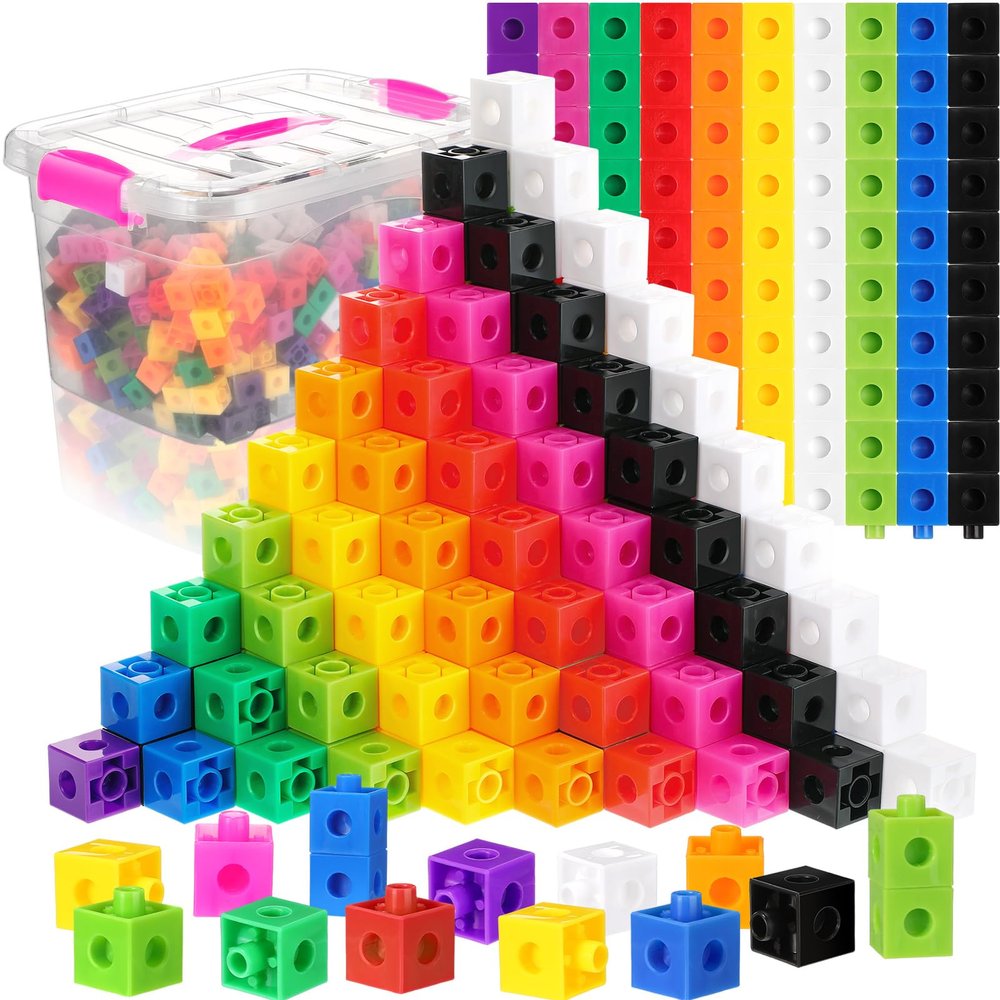 Jenaai 300 Pcs Linking Cubes with Storage Box, Colorful 2cm Math Counting Blocks, Stem Classroom Manipulatives, Back to School Gifts for Preschool Homeschool Teacher Kids(Pink)