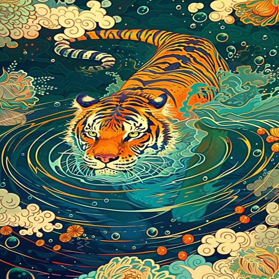 Jigsaw Puzzles 1000 Pieces Wooden Adults Puzzles Majestic Tigers Crossing River Japanese Style Formation Wooden Educational Games Gift for Family Friend Home Decor 29.5'' x 19.6''