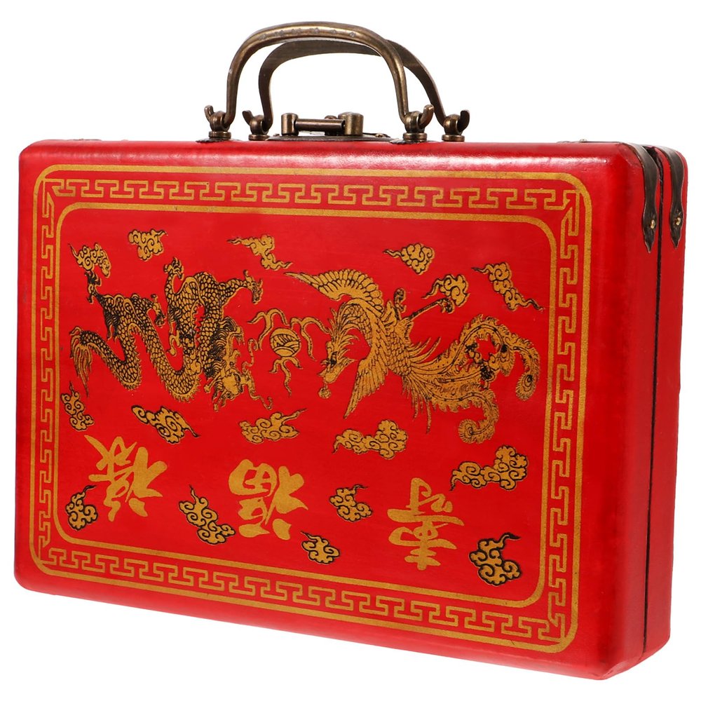 DIYEAH Chinese Mahjong Box Traditional Wooden Tile Storage Case Portable Rectangle Container for Mahjong Tiles and Household Storage 8.66X5.90X1.57In