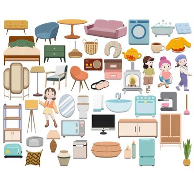 BEUNITONE Home Life Felt Board Pieces 50 Pcs Preschool Classroom Must Haves Felt Story Board for Early Learning Activities Home Theme Wall Felt Story Board Pieces Birthday Gifts