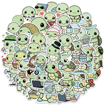 Cute Anime Turtle Waterproof Stickers for Kids Boys Girls, 50Pcs Kawaii Sea Turtle Vinyl Stickers Pack for Water Bottle,Laptop, Scrapbook, Skateboard, Tortoise Animals Party Favors