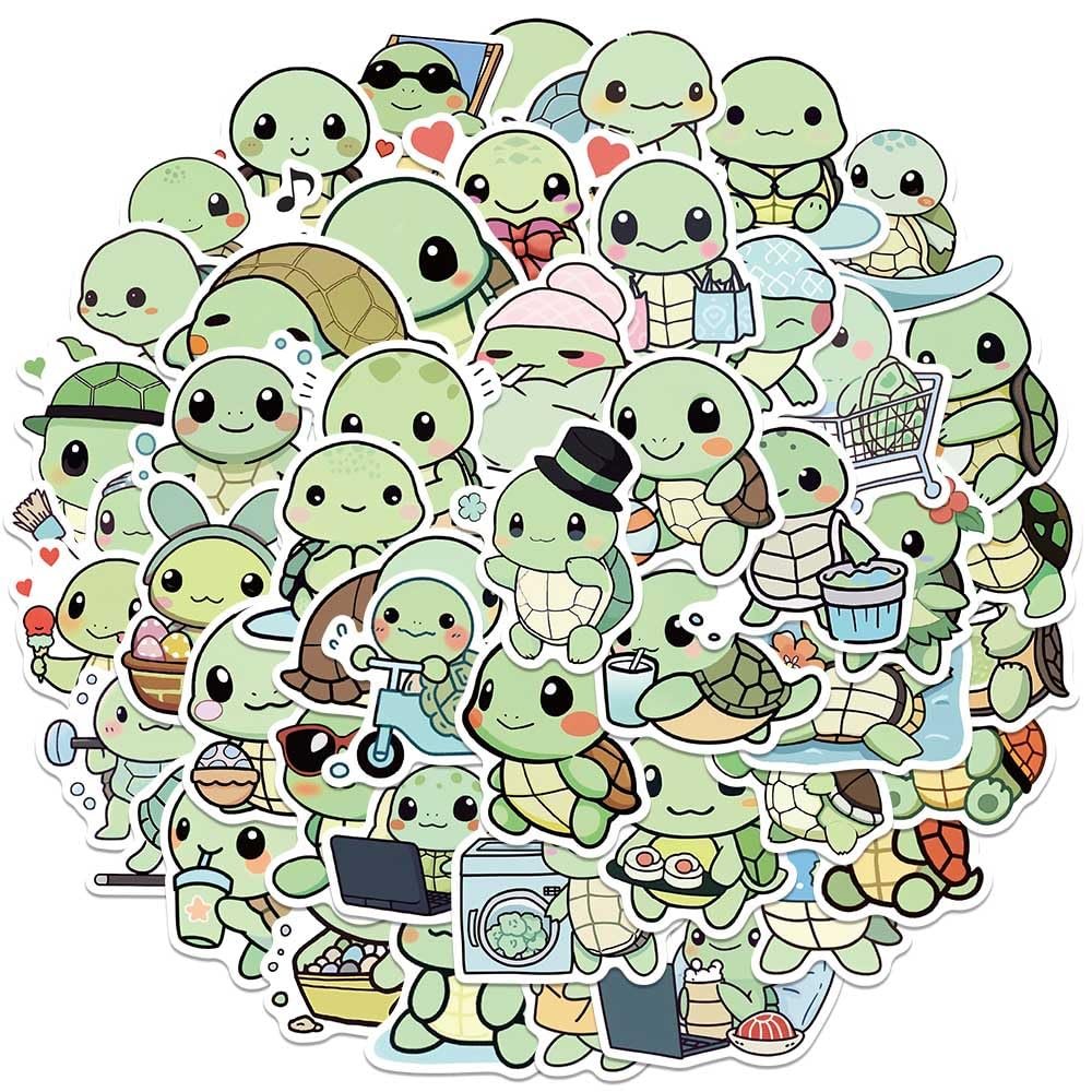 Cute Anime Turtle Waterproof Stickers for Kids Boys Girls, 50Pcs Kawaii Sea Turtle Vinyl Stickers Pack for Water Bottle,Laptop, Scrapbook, Skateboard, Tortoise Animals Party Favors