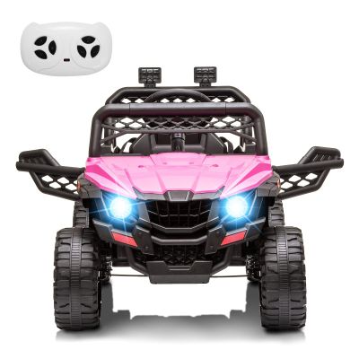 12V Kids Ride On Car Truck Toddlers Electric Car with Parent Remote Control, Spring Suspension, LED Lights, Open Doors, Safety Belt, AUX Port, Music, Spring Suspension Pink