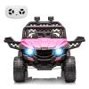 12V Kids Ride On Car Truck Toddlers Electric Car with Parent Remote Control, Spring Suspension, LED Lights, Open Doors, Safety Belt, AUX Port, Music, Spring Suspension Pink view 1