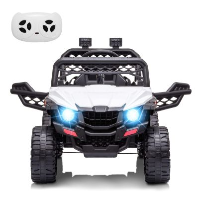 12V Kids Ride On Car Truck Toddlers Electric Car with Parent Remote Control, Spring Suspension, LED Lights, Open Doors, Safety Belt, AUX Port, Music, Spring Suspension White
