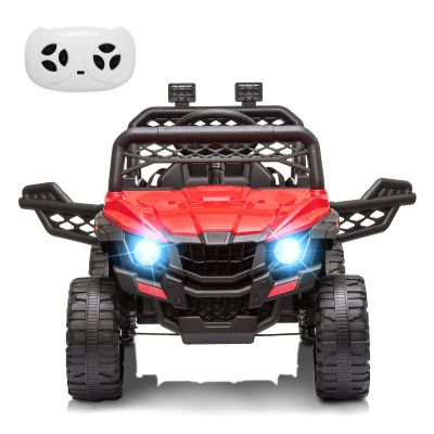 12V Kids Ride On Car Truck Toddlers Electric Car with Parent Remote Control, Spring Suspension, LED Lights, Open Doors, Safety Belt, AUX Port, Music, Spring Suspension Red
