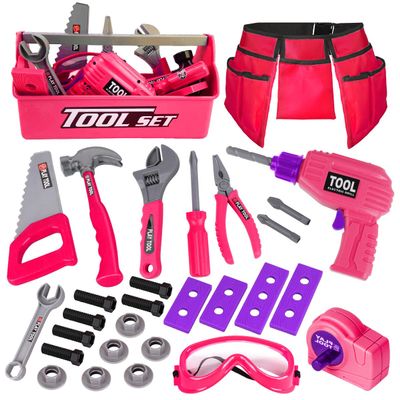 LOYO Kids Tool Set - Toddler Tool Set with Kid Tool Belt Tool Box & Electronic Toy Drill, Kids Construction Toys for Girls Boys Gift for Toddlers Girls Ages 3, 4, 5, 6, 7 Years Old