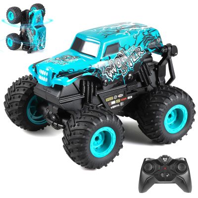 DYODYORC Remote Control Car, 2.4Ghz All Terrain Shark Monster Truck Toys, RC Truck with Music, 3 Lighting Effects, 360 Stunt Capable, 2 Batteries Ready to Run, Toy Gifts for Boys and Girls (Blue)