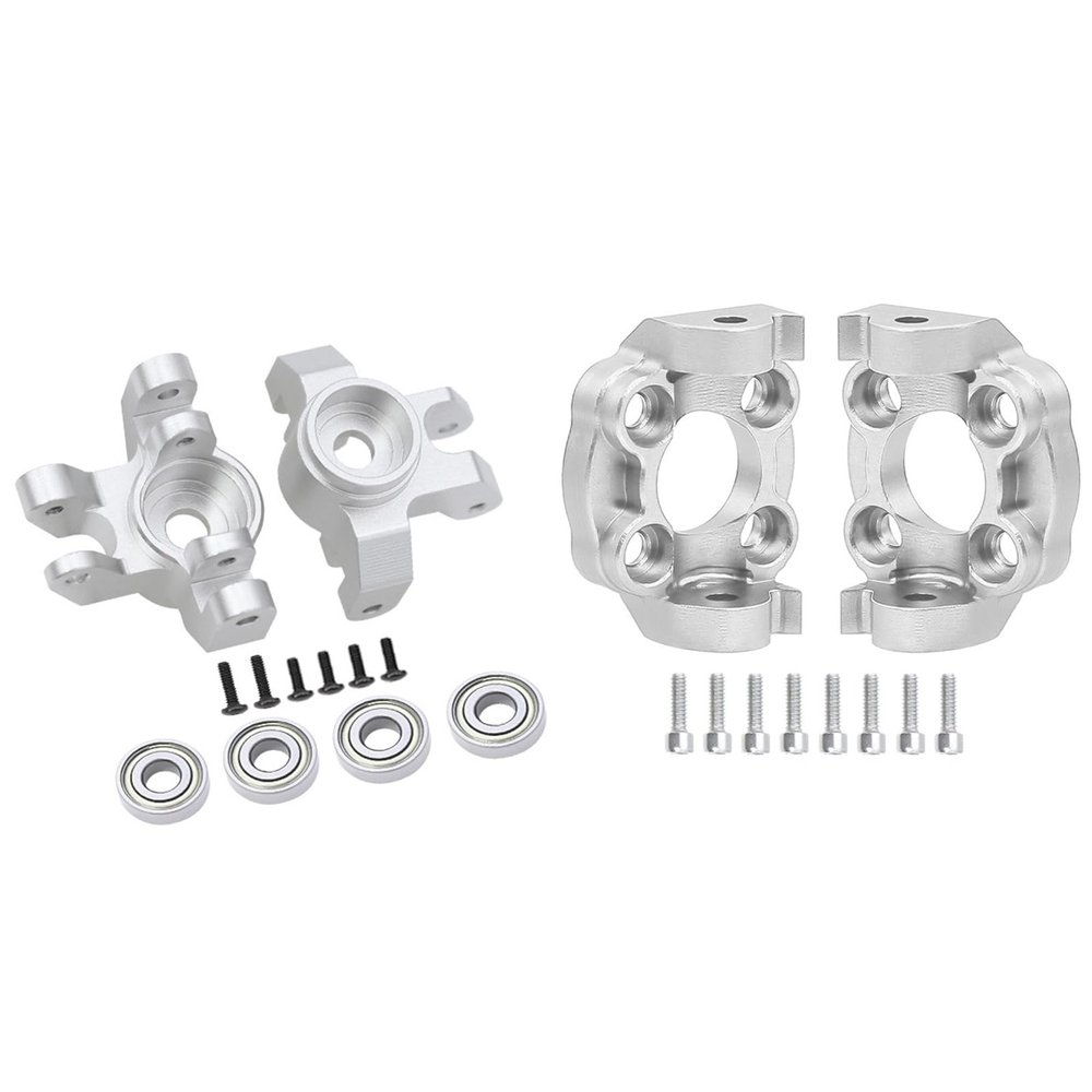 ToysCentral Basics Aluminum Alloy Steering Cup with Bearing &C Hub Carrier C Seat Base Set Compatible with LOSI 1/18 Mini LMT 4X4 4WD RC Car Upgrades Parts Accessories(Sliver)