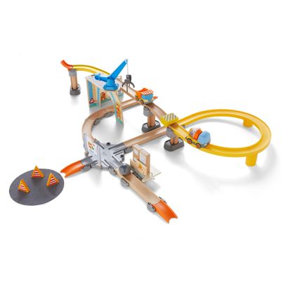 HABA Kullerb Construction Zone Track Set: STEM Toy Building Sets & Marble Run for 2+, Interactive Playset with Dump Truck, Cement Mixer & Crane