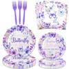 80 Pcs A Little Butterfly Is On The Way Party Supplies Spring Butterfly Baby Shower Paper Plates Napkins Forks Dinnerware for Butterfly Theme Girls Gender Reveal 1st Bday Party Decorations view 1