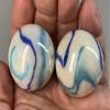 2 BOULDERS 35mm Tiger Shark Marbles White Glass Large Huge Swirl view 3