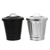 PRETYZOOM 2pcs Mini Desktop Trash Can with Lid Iron Waste Basket for Home Cute Decorative Container for Office Kitchen Bathroom Black and Silver Color view 1