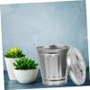 PRETYZOOM 2pcs Mini Desktop Trash Can with Lid Iron Waste Basket for Home Cute Decorative Container for Office Kitchen Bathroom Black and Silver Color view 2