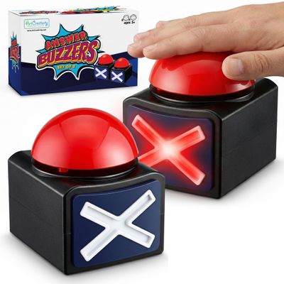 ArtCreativity Buzzer with Lights and Sounds - Set of 2 - Game Show Buzzer Buttons for Family Game Night and Trivia - Lights Up Red and Makes Loud Buzz Sound - Answer Buzzer Set