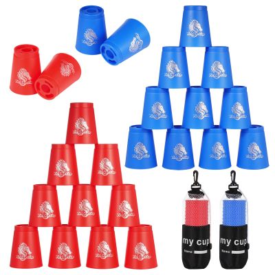 yeesport 24 Pcs Sport Stacking Cups, Sport Training Game for Challenge Competition, Plastic Stacking Cups, Classic Family Game for Kids and Adults, Blue+Red