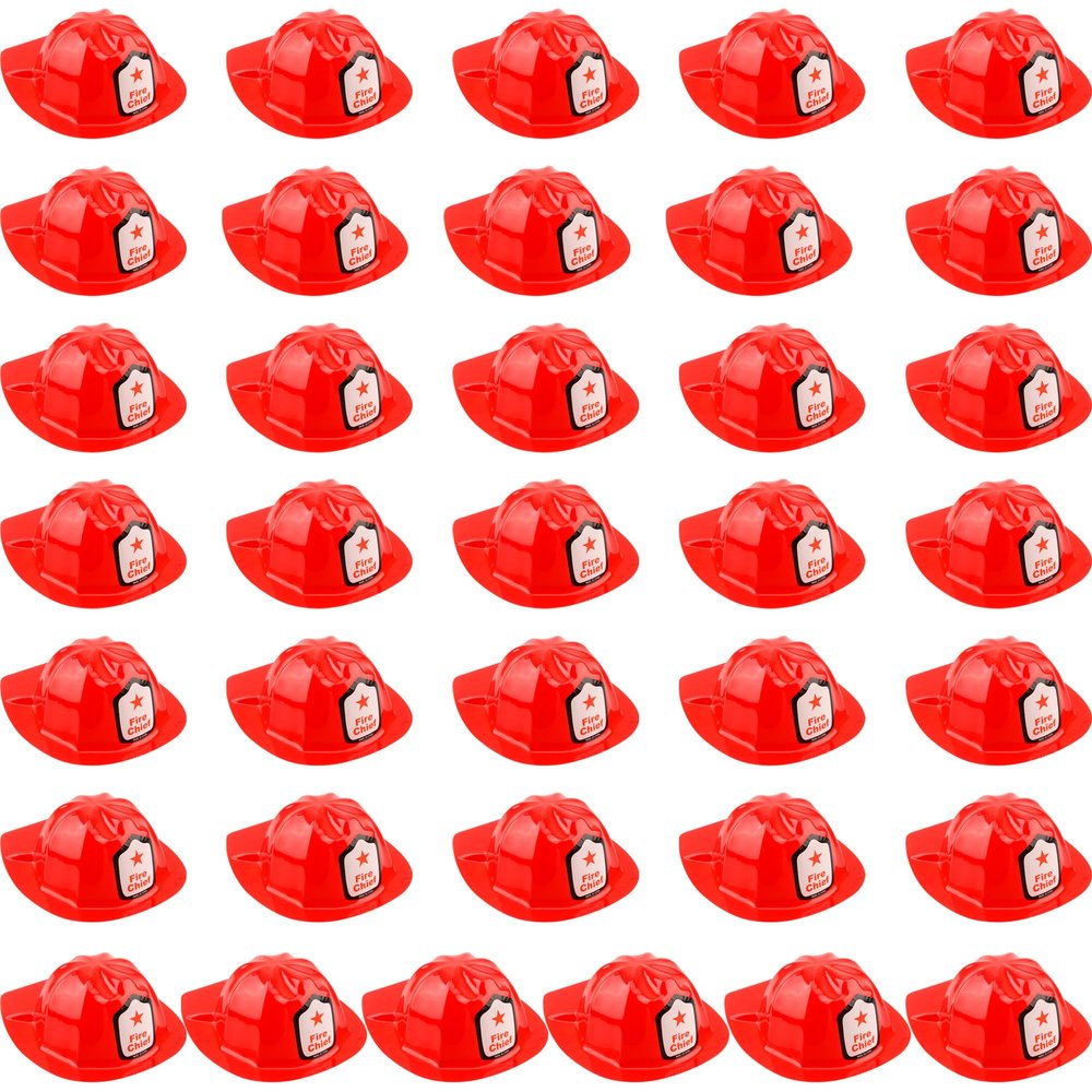 Restroma 36 Pack Kids Plastic Firefighter Hat Bulk Fireman Costume Hat Fire Chief Toy Helmet for Child Birthday Halloween Role Play Costume Accessory