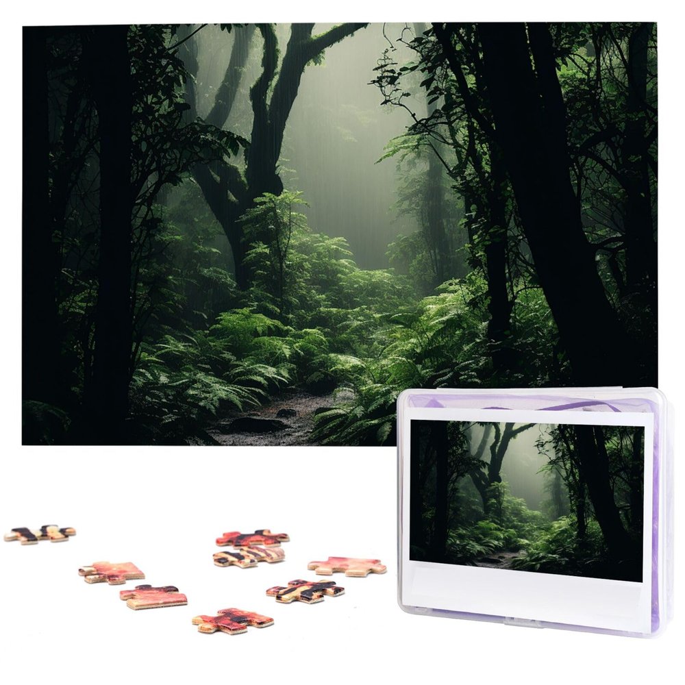 Rain in The Woods Puzzles 1000 Pieces Jigsaw Puzzles Personalized Puzzle Wooden Picture Puzzle for Adults Photo Puzzle Art Wall Hanging Decor for Birthday Wedding Valentine's Day Anniversary