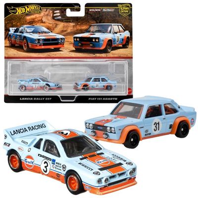 Hot Wheels Premium 2 Pack Lancia Rally 037 / Fiat 131 Abarth Vehicle Toy Minicar 3 Years Old Blue HRR81