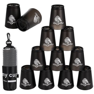 yeesport 12 Pcs Sport Stacking Cups, Sport Training Game for Challenge Competition, Plastic Stacking Cups, Classic Family Game for Kids and Adults, Black