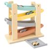 Joyreal Montessori Toddler Toys for 1 2 Year Old - 4 Level All-Wooden Car Ramp Racer Toys with 4 Mini Cars & Garages - Christmas Birthday Gifts for 1-3 Year Old Boys and Girls view 1