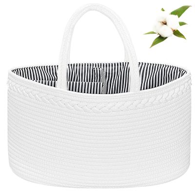 ABenkle X-Large Diaper Caddy Organizer, Boho Rustic Cotton Rope Nursery Baby Basket, Changing Table Organizer for Baby Diaper Storage and Baby Shower