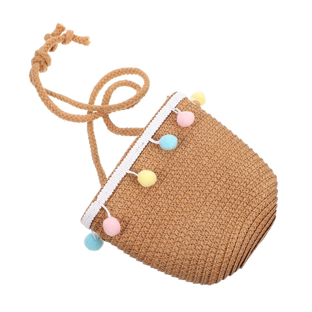 CALLARON 1pc Boys and Girls Straw Beach Bag for Girls Hand Bags Purses Bow Purse in Khaki