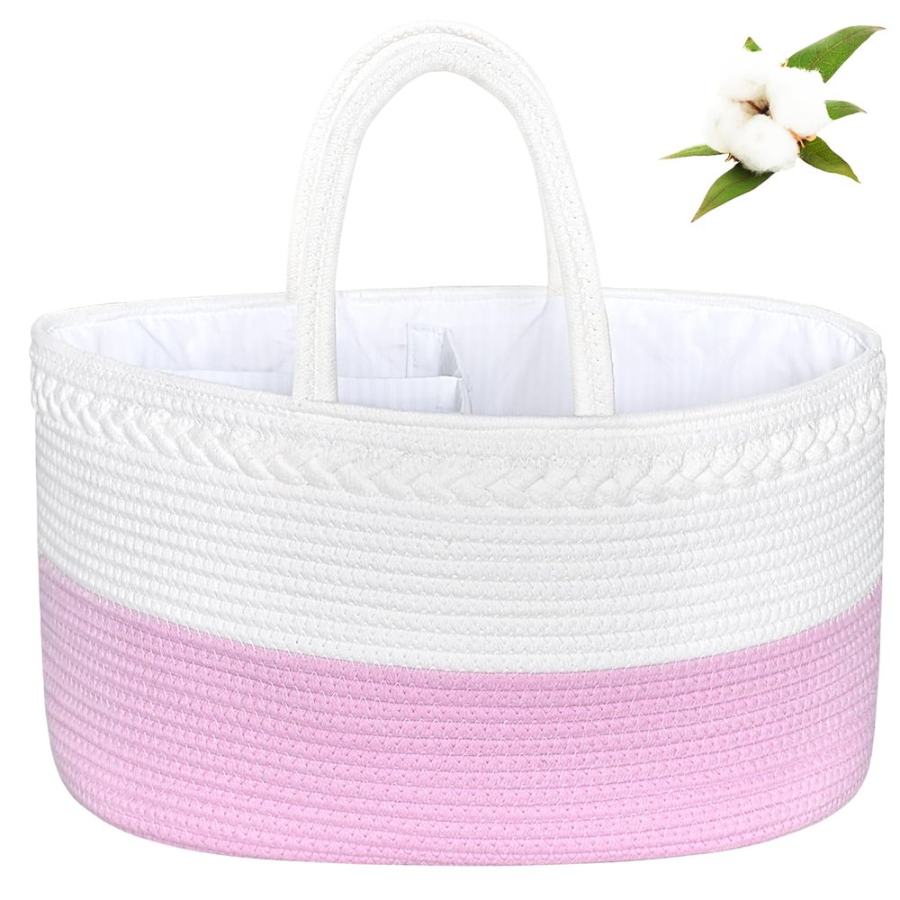 ABenkle Boho Chic Diaper Caddy Organizer, Cotton Rope Nursery Baby Basket, Changing Table Organizer for Baby Diaper Storage, Unisex