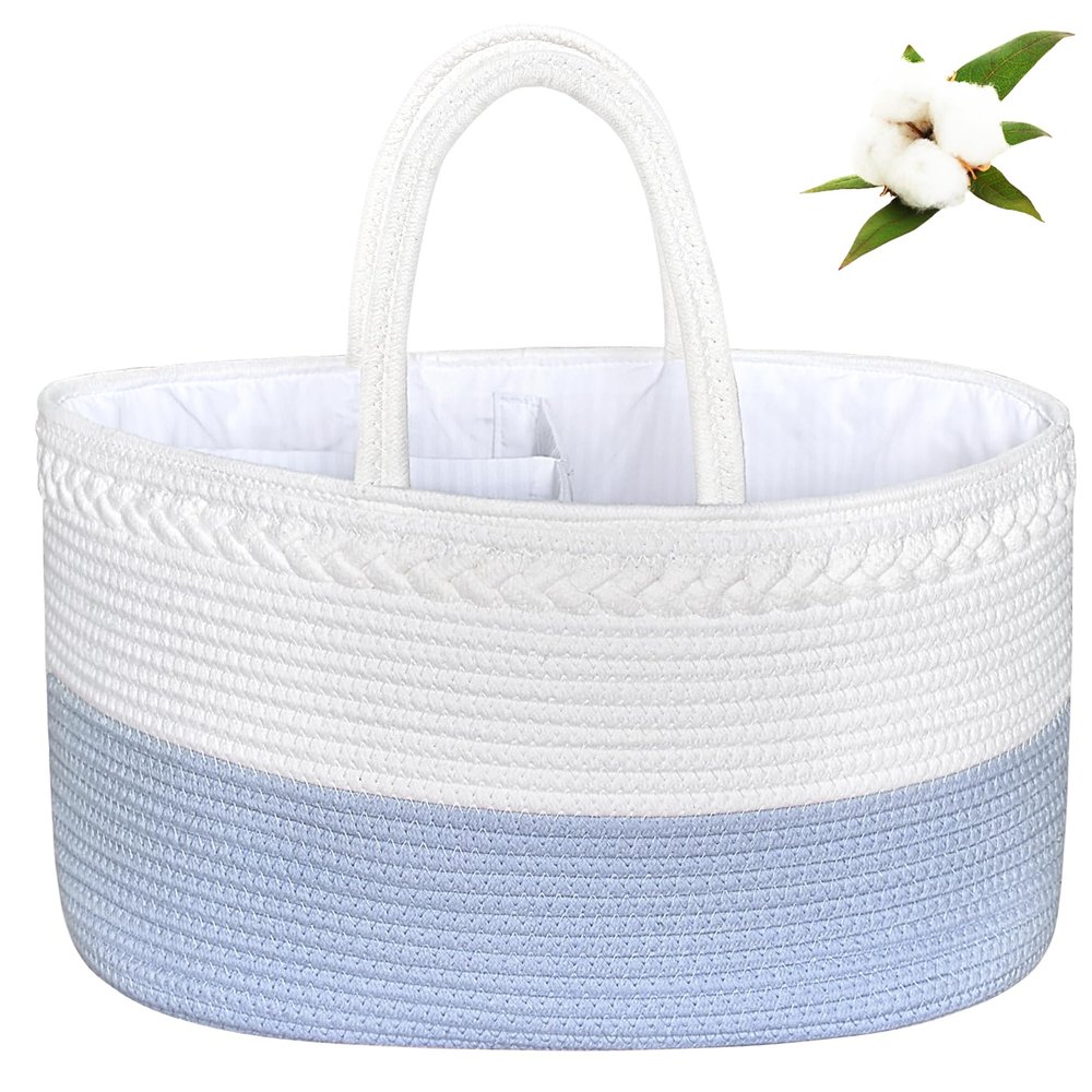 ABenkle X-Large Diaper Caddy Organizer - Cotton Rope Nursery Storage Basket for Baby Essentials, Boys & Girls Shower Gift, Changing Table Organizer