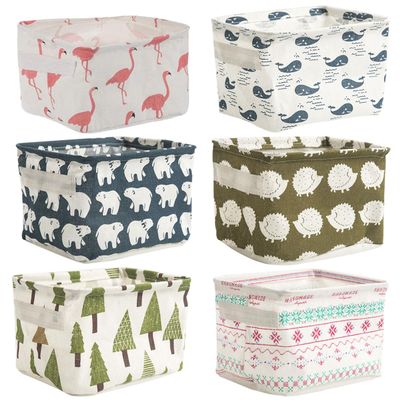 Ewanda store 6 Pcs Canvas Storage Bins Baskets Cartoon Storage Box Small Foldable Storage Baskets with Handles for Bathroom Nursery Kids Toys Home Office