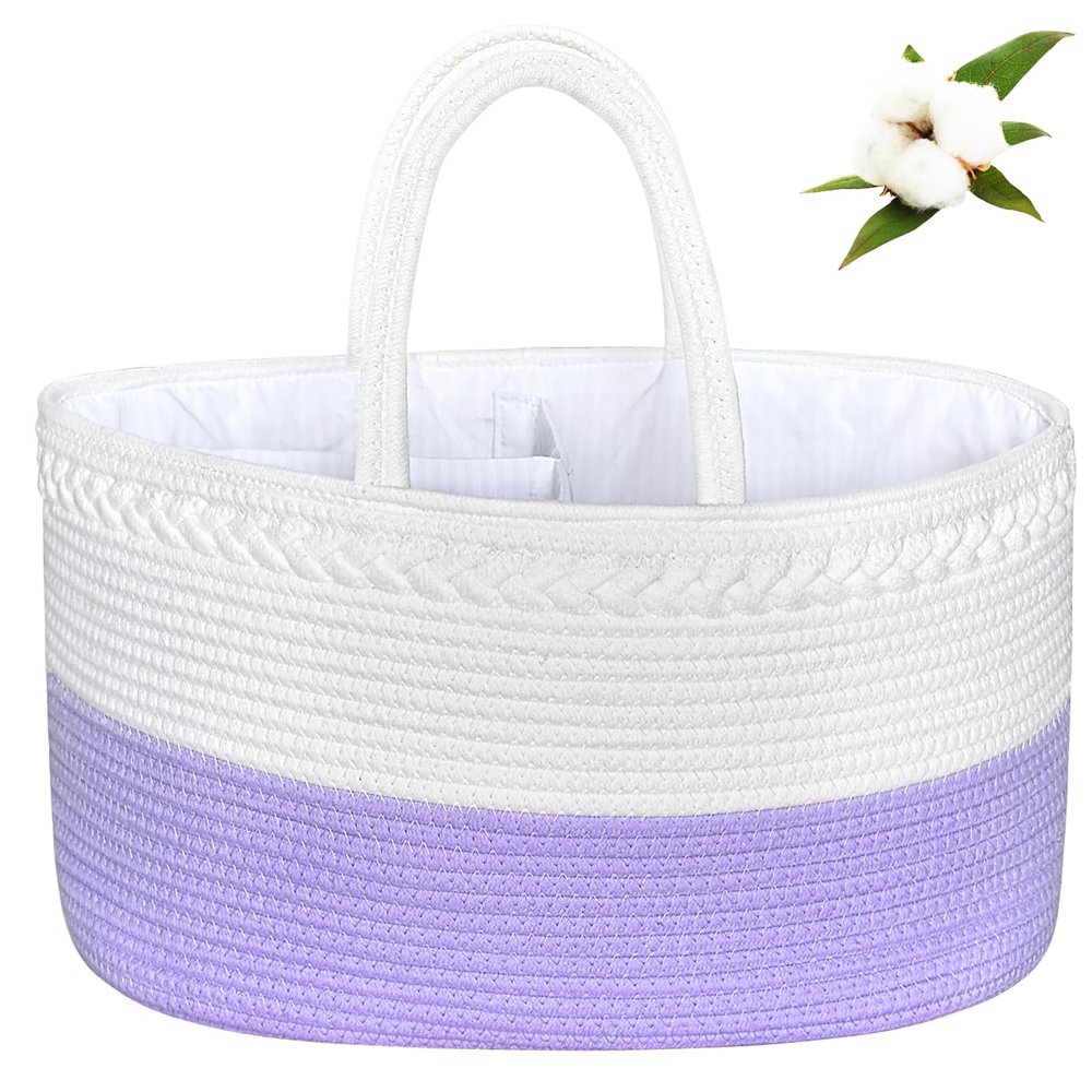ABenkle X-Large Diaper Caddy Organizer, Boho Rustic Cotton Rope Nursery Baby Basket, Changing Table Organizer for Baby Diaper Storage and Baby Shower