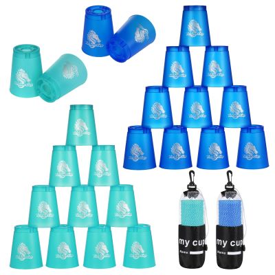 yeesport 24 Pcs Sport Stacking Cups, Sport Training Game for Challenge Competition, Plastic Stacking Cups, Classic Family Game for Kids and Adults, Blue+Green