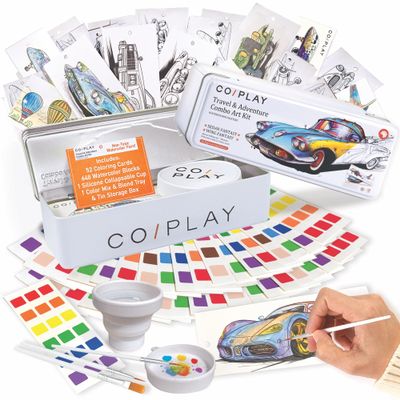COIPLAY 648 Color Blocks Watercolor Paint Set, 52-Bookmarks, 3 Brushes, Silicone Cup, Travel & Adventure Coloring Books, for All Ages, Travel-Friendly, Easy to Use,All in One Art Supplies Craft kit