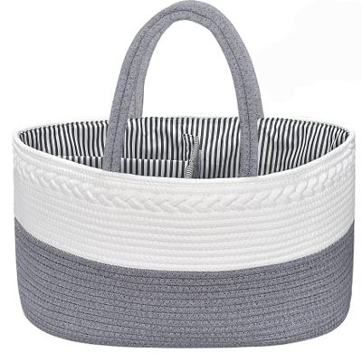 ABenkle X-Large Diaper Caddy Organizer, Boho Rustic Cotton Rope Nursery Baby Basket, Changing Table Organizer for Baby Diaper Storage and Baby Shower